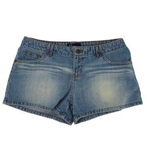 SO Juniors 11 No Waist Short Y2K Blue Whiskered Denim Jean Shorts Pockets Cotton